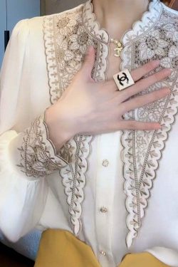 Y2K Summer Retro White Embroidered Patchwork Chiffon Blouse - 90s Grunge & Pastel Goth Style
