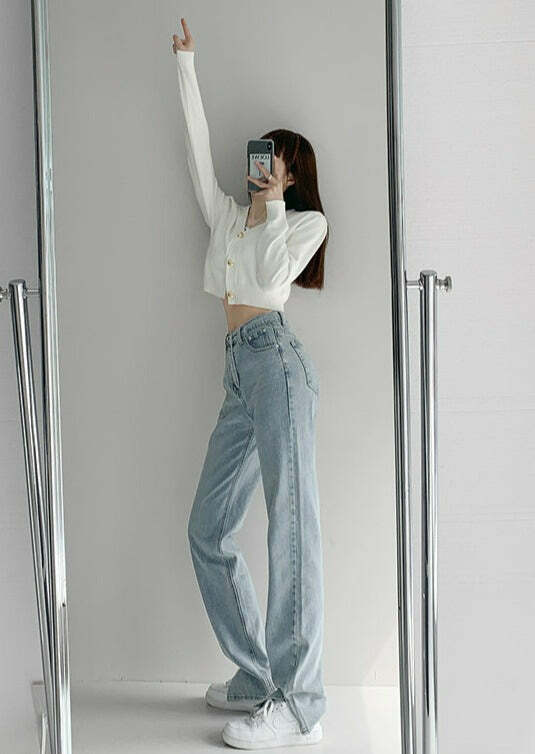 Y2K Summer Slit Mopping Pants - 90s Grunge, Retro, Pastel Goth, Y2K Club & Party Outfits