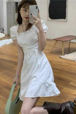 Y2K Summer Soft Girl Aesthetic White Mini Dress - 90s Grunge, Retro, Pastel Goth Outfits