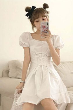 Y2K Summer Soft Girl Aesthetic White Mini Dress - 90s Grunge, Retro, Pastel Goth Outfits