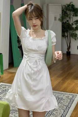 Y2K Summer Soft Girl Aesthetic White Mini Dress - 90s Grunge, Retro, Pastel Goth Outfits