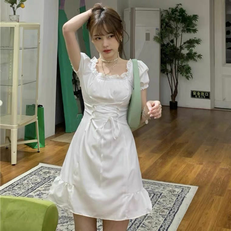 Y2K Summer Soft Girl Aesthetic White Mini Dress - 90s Grunge, Retro, Pastel Goth Outfits