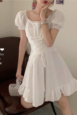 Y2K Summer Soft Girl Aesthetic White Mini Dress - 90s Grunge, Retro, Pastel Goth Outfits