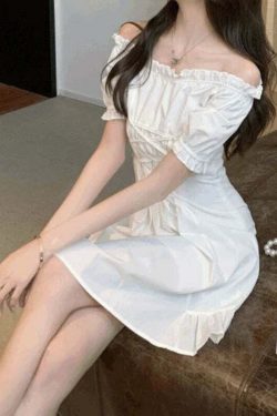 Y2K Summer Soft Girl Aesthetic White Mini Dress - 90s Grunge, Retro, Pastel Goth Outfits