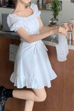 Y2K Summer Soft Girl Aesthetic White Mini Dress - 90s Grunge, Retro, Pastel Goth Outfits