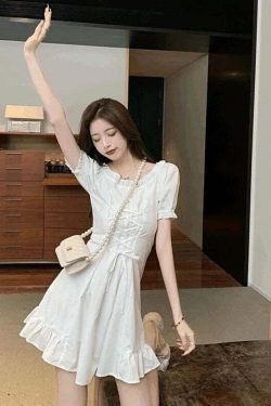 Y2K Summer Soft Girl Aesthetic White Mini Dress - 90s Grunge, Retro, Pastel Goth Outfits