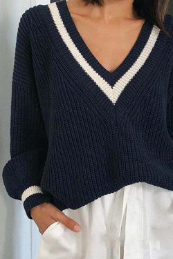 Y2K Summer Soft Girl Preppy V Neck Sweater - 90s Grunge, Retro, Pastel Goth, Y2K Fashion