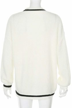 Y2K Summer Soft Girl Preppy V Neck Sweater - 90s Grunge, Retro, Pastel Goth, Y2K Fashion