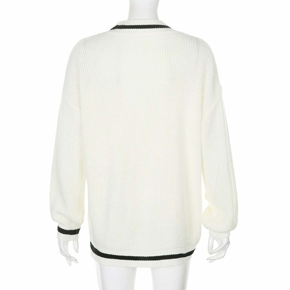 Y2K Summer Soft Girl Preppy V Neck Sweater - 90s Grunge, Retro, Pastel Goth, Y2K Fashion