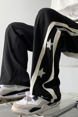 Y2K Summer Star Joggers - 90s Grunge, Retro Hip Hop, Pastel Goth, Y2K Club & Party Outfits
