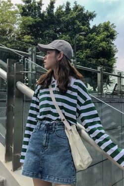 Y2K Summer Vertical Striped Polo Shirt - 90s Grunge, Retro, Pastel Goth, Y2K Club Outfit