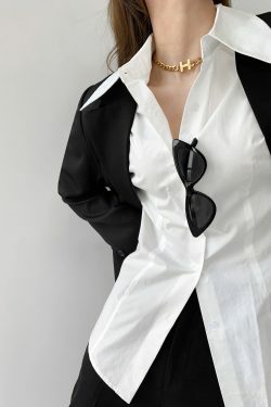 Y2K Summer White Pointed Collar Shirt - 90s Grunge, Retro, Pastel Goth, Y2K Club Outfits