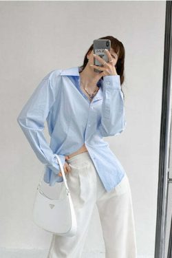 Y2K Summer White Pointed Collar Shirt - 90s Grunge, Retro, Pastel Goth, Y2K Club Outfits