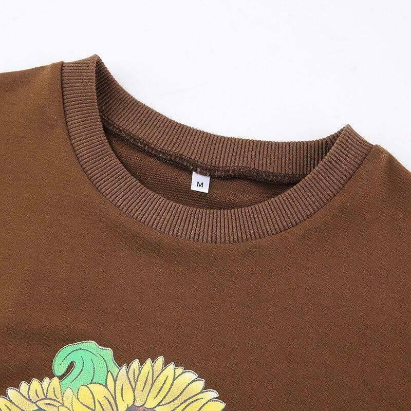 Y2K Sunflower Print Sweatshirt - Retro 90s Grunge, Summer Y2K Outfits, Pastel Goth Style