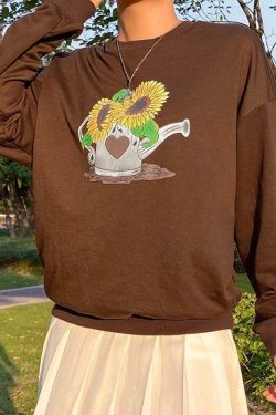 Y2K Sunflower Print Sweatshirt - Retro 90s Grunge, Summer Y2K Outfits, Pastel Goth Style