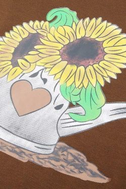 Y2K Sunflower Print Sweatshirt - Retro 90s Grunge, Summer Y2K Outfits, Pastel Goth Style