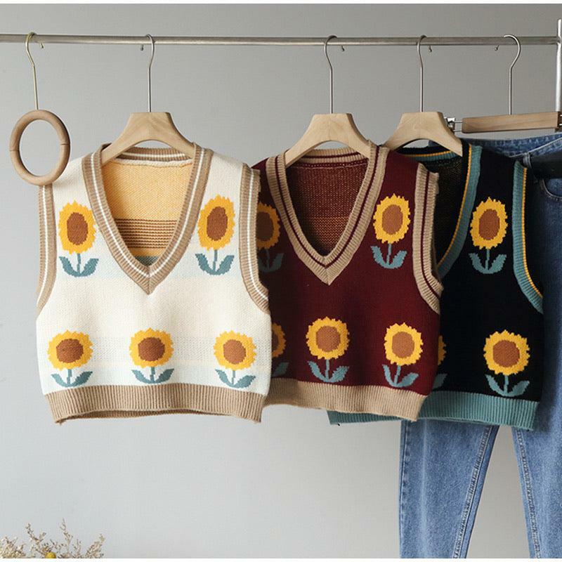 Y2K Sunflower Sweater Vest - Retro 90s Grunge, Summer Y2K Outfits, Pastel Goth Fashion
