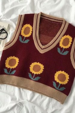 Y2K Sunflower Sweater Vest - Retro 90s Grunge, Summer Y2K Outfits, Pastel Goth Fashion