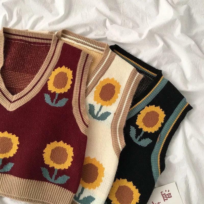 Y2K Sunflower Sweater Vest - Retro 90s Grunge, Summer Y2K Outfits, Pastel Goth Fashion