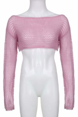 Y2K Sweet Pink Knit Crochet Top - Retro 90s Grunge, Summer Outfits, Baby Tees, Y2K Fashion