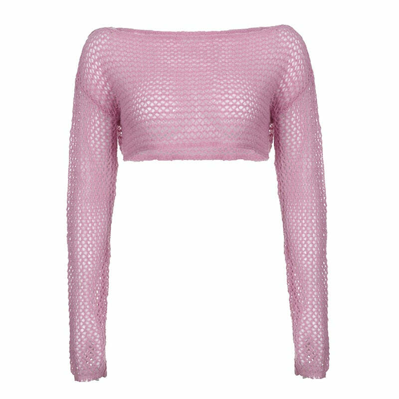 Y2K Sweet Pink Knit Crochet Top - Retro 90s Grunge, Summer Outfits, Baby Tees, Y2K Fashion