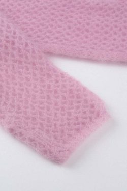 Y2K Sweet Pink Knit Crochet Top - Retro 90s Grunge, Summer Outfits, Baby Tees, Y2K Fashion