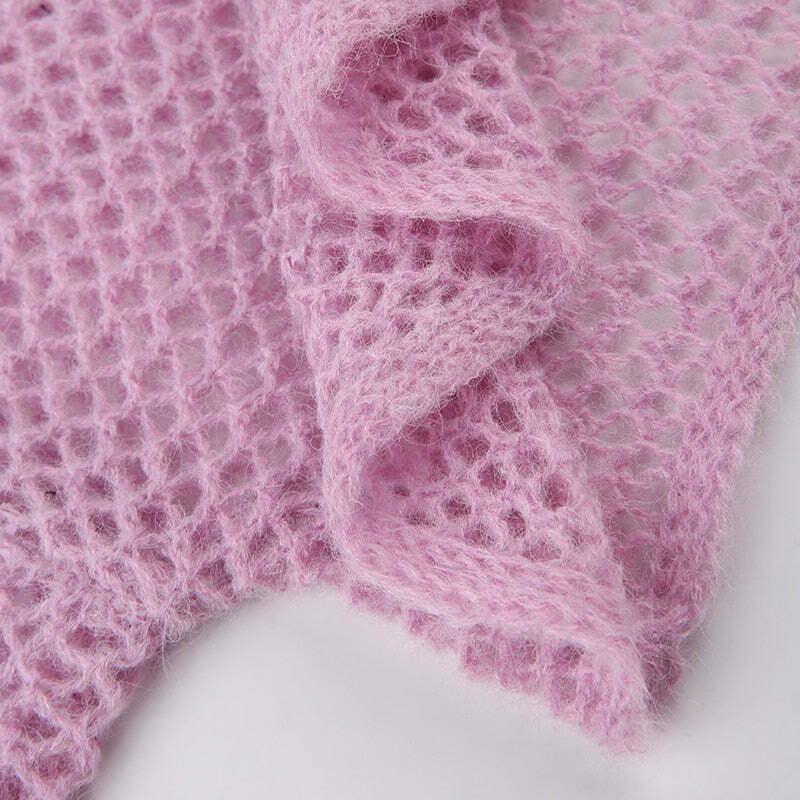 Y2K Sweet Pink Knit Crochet Top - Retro 90s Grunge, Summer Outfits, Baby Tees, Y2K Fashion