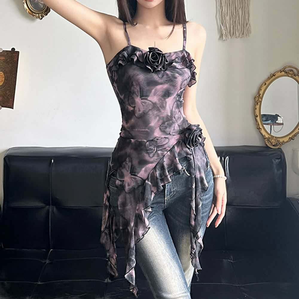 Y2K Tie Dye Butterfly Gothic Cami Top - Retro 90s Grunge, Summer Y2K Outfits, Pastel Goth