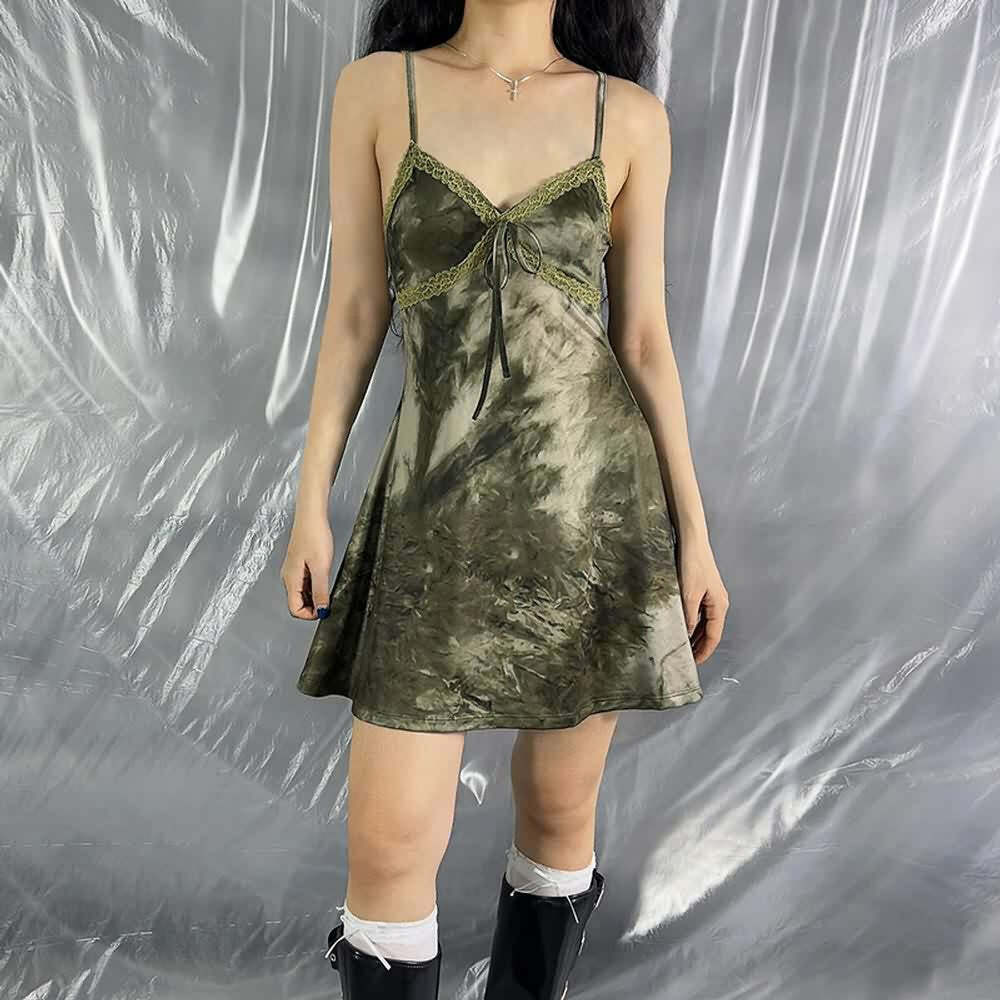 Y2K Tie Dye Gothic Grunge Cami Mini Dress - Retro 90s Summer Outfit for Y2K Fashionistas