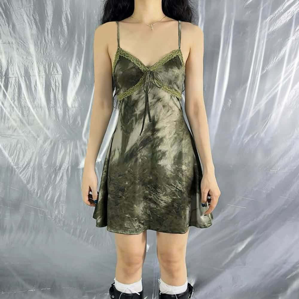 Y2K Tie Dye Gothic Grunge Cami Mini Dress - Retro 90s Summer Outfit for Y2K Fashionistas