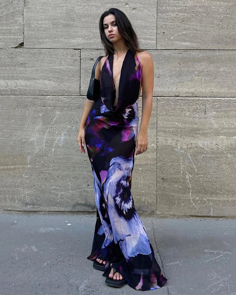 Y2K Tie Dye Halter Dress - Retro 90s Grunge Summer Outfit, Perfect for Y2K Parties & Clubbing