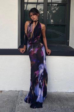 Y2K Tie Dye Halter Dress - Retro 90s Grunge Summer Outfit, Perfect for Y2K Parties & Clubbing