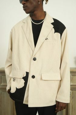 Y2K Two-Tone Flower Corduroy Blazer - Retro 90s Grunge, Summer Outfits, and Pastel Goth Style