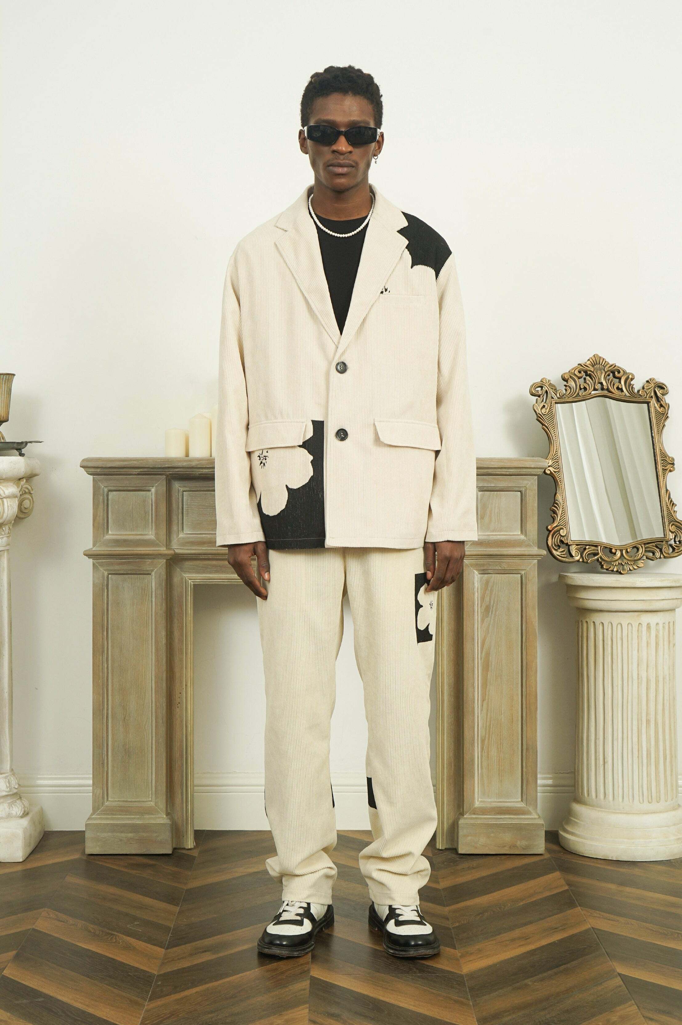 Y2K Two-Tone Flower Corduroy Blazer - Retro 90s Grunge, Summer Outfits, and Pastel Goth Style