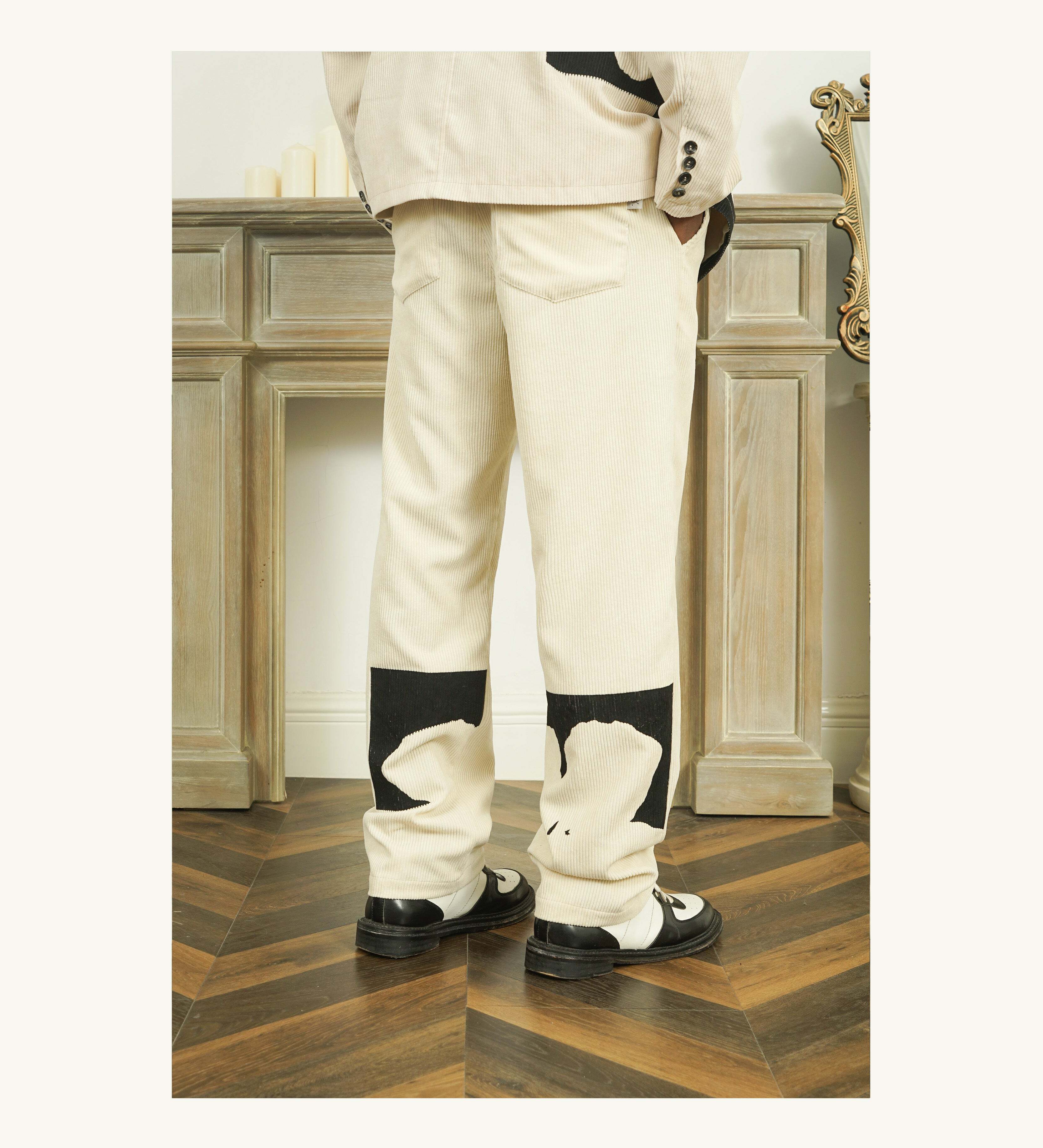 Y2K Two-Tone Flower Corduroy Trousers - 90s Grunge, Retro, Pastel Goth, Summer Y2K