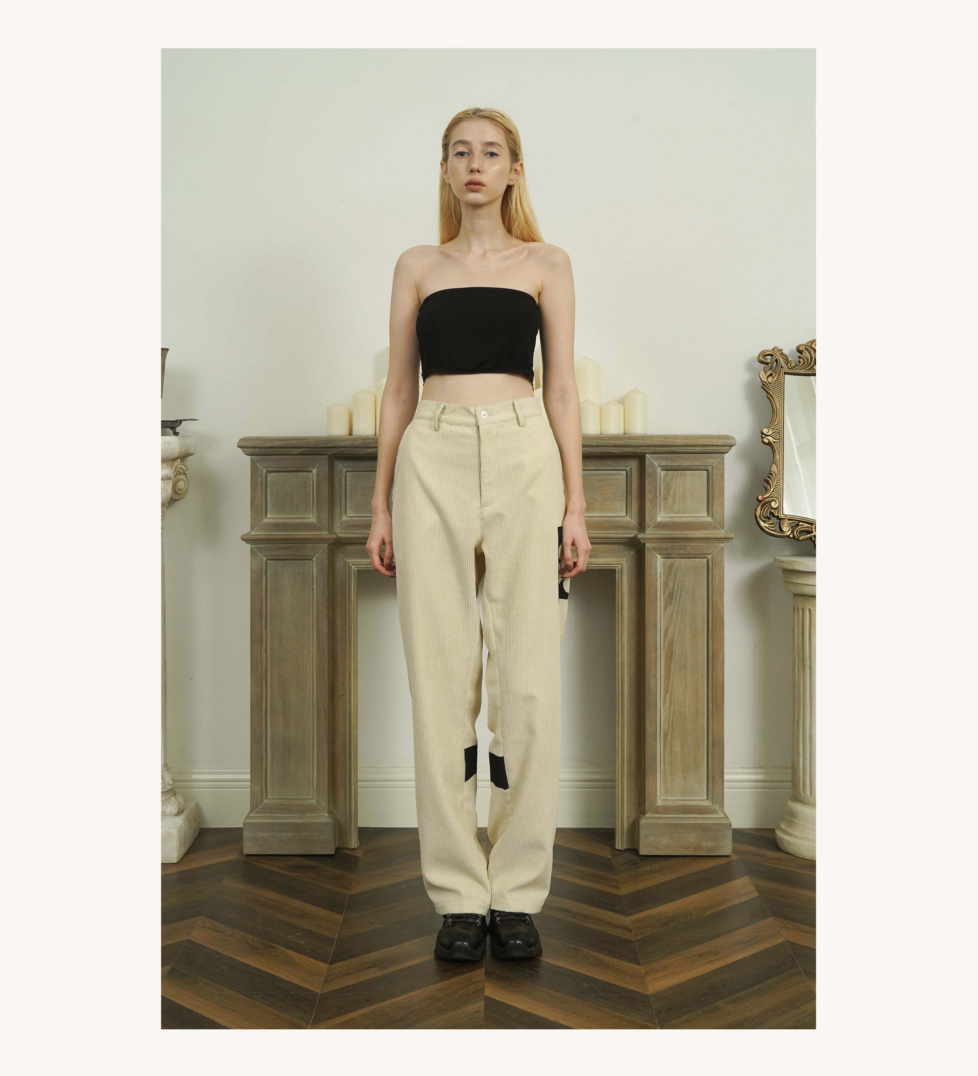 Y2K Two-Tone Flower Corduroy Trousers - 90s Grunge, Retro, Pastel Goth, Summer Y2K