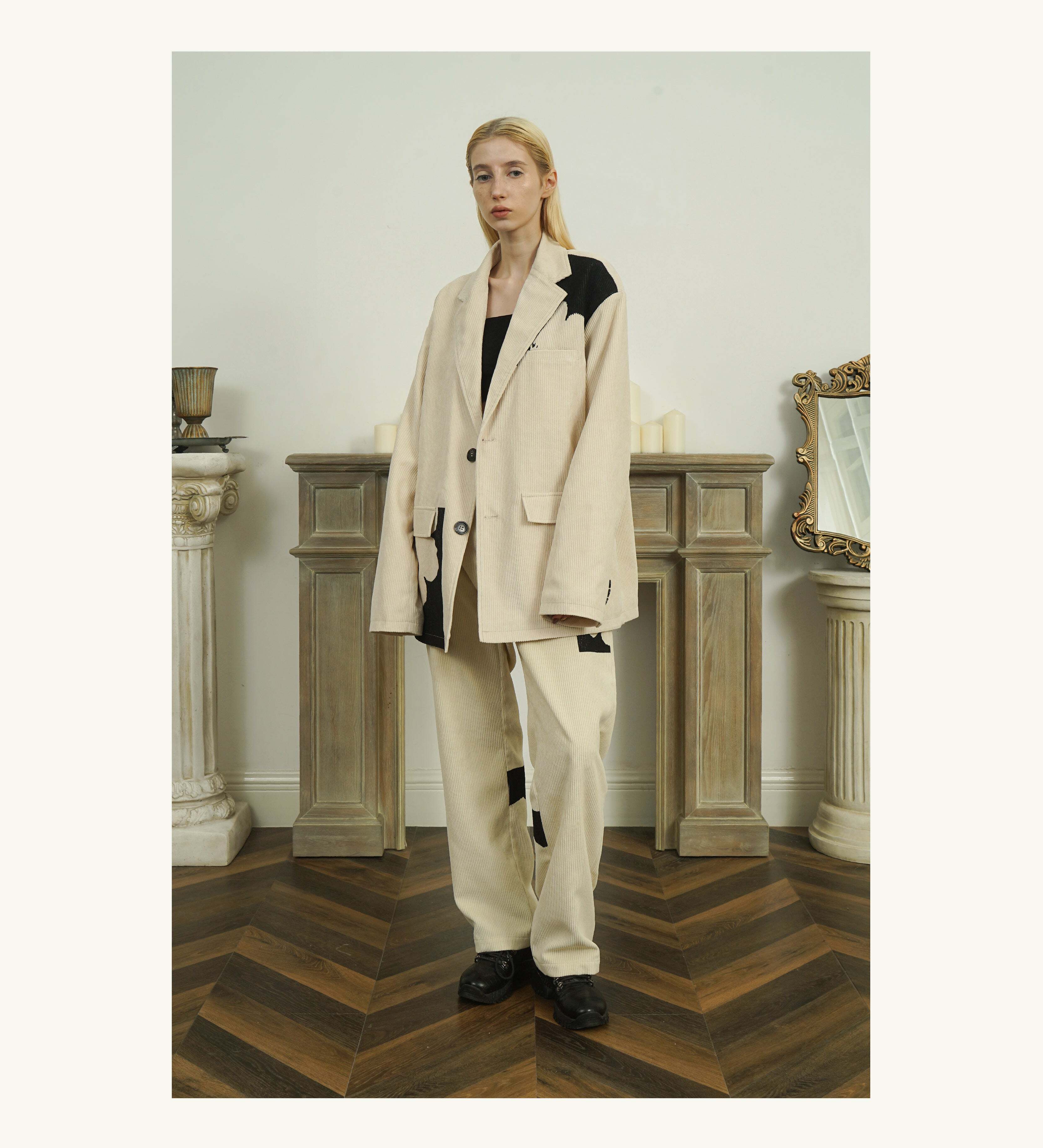 Y2K Two-Tone Flower Corduroy Trousers - 90s Grunge, Retro, Pastel Goth, Summer Y2K