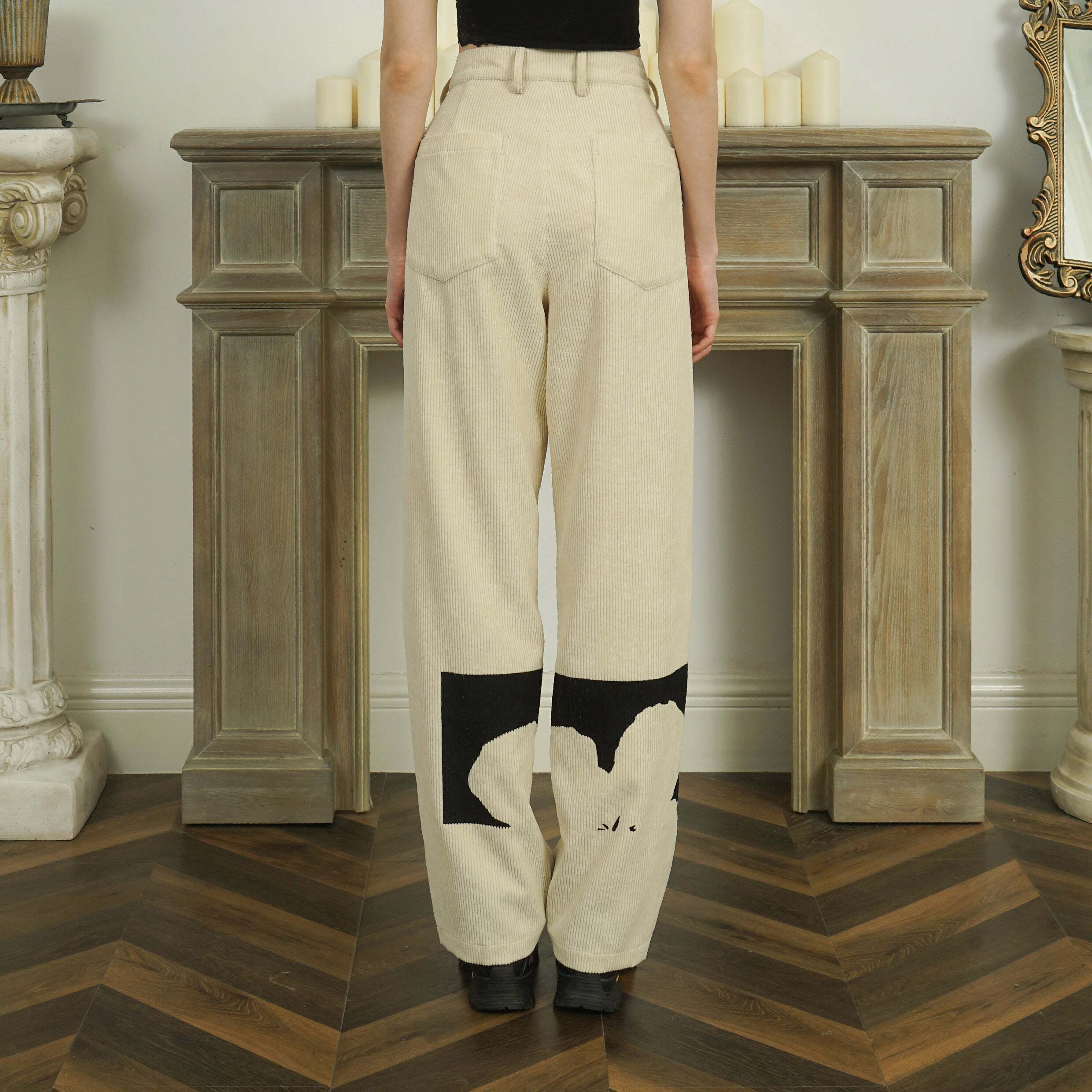 Y2K Two-Tone Flower Corduroy Trousers - 90s Grunge, Retro, Pastel Goth, Summer Y2K