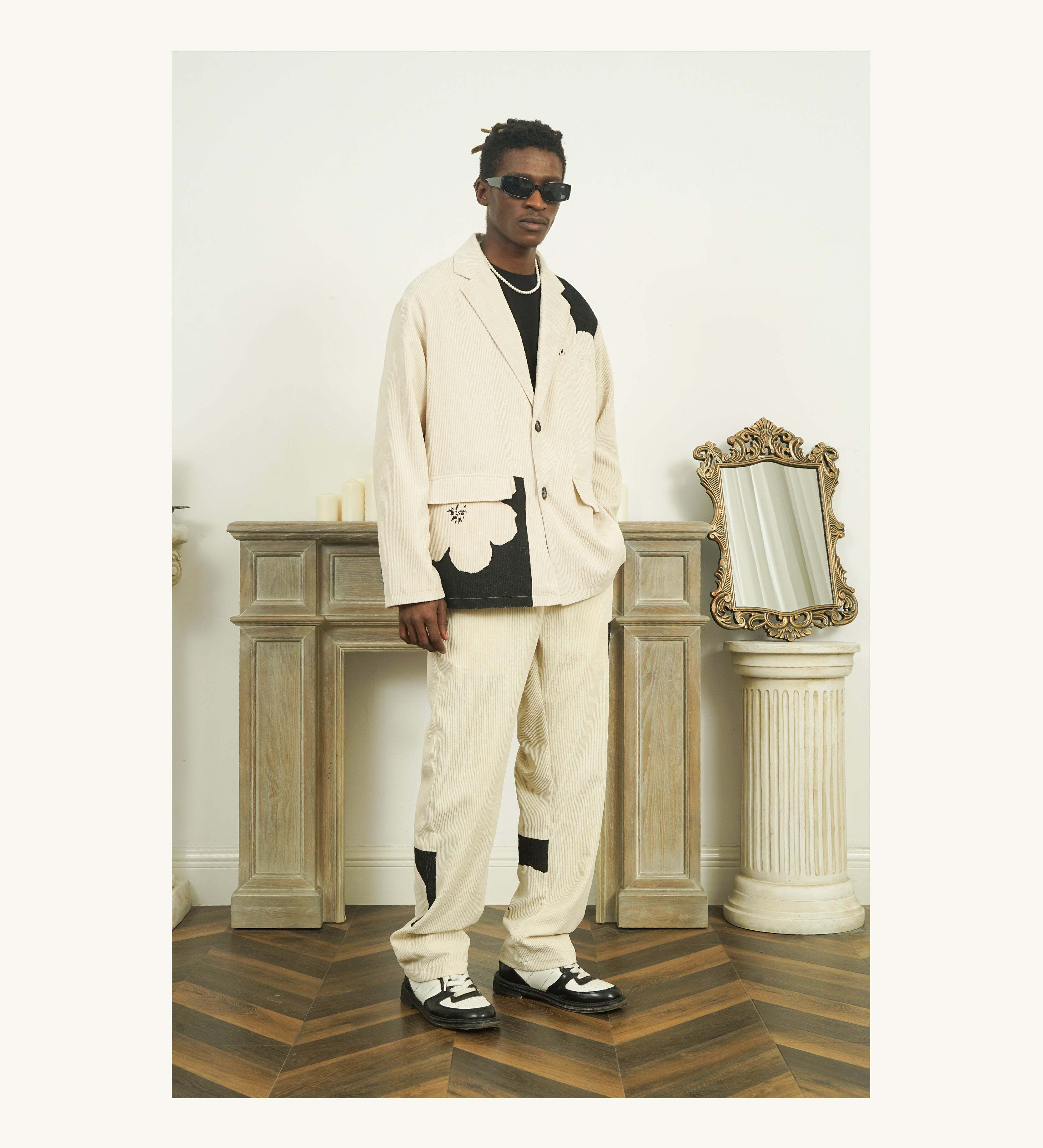 Y2K Two-Tone Flower Corduroy Trousers - 90s Grunge, Retro, Pastel Goth, Summer Y2K