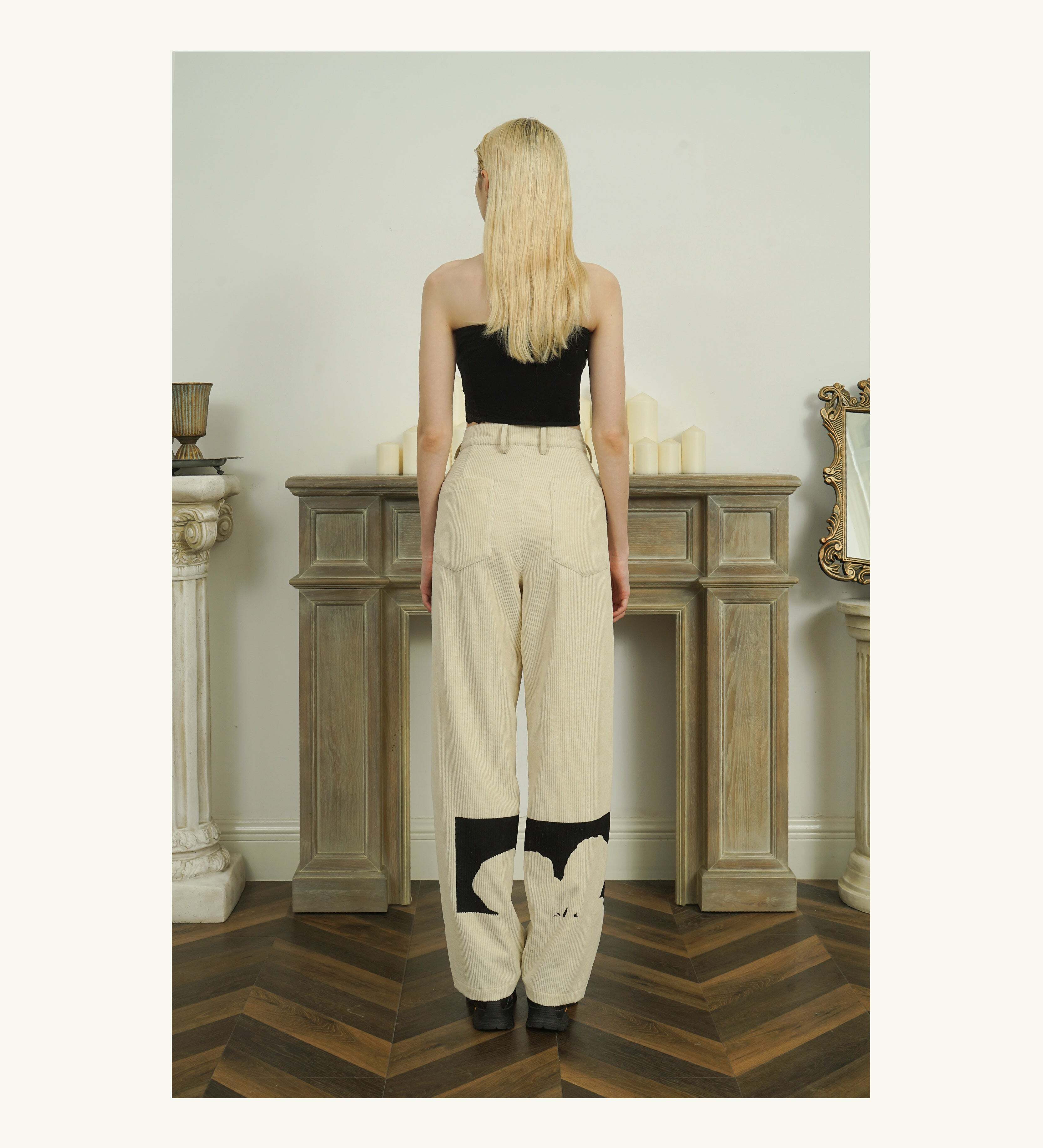 Y2K Two-Tone Flower Corduroy Trousers - 90s Grunge, Retro, Pastel Goth, Summer Y2K