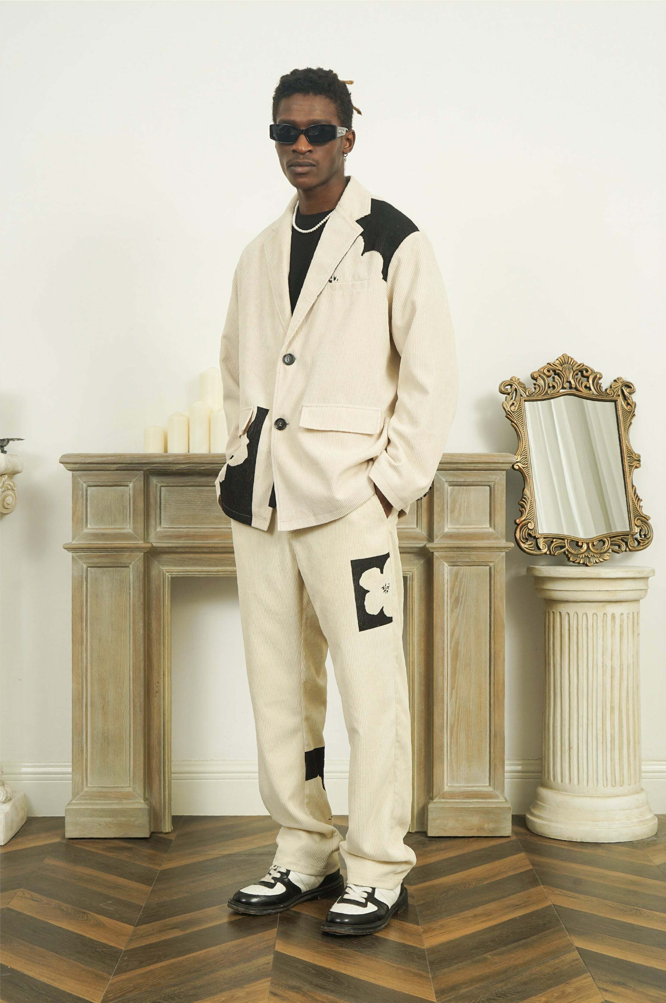 Y2K Two-Tone Flower Corduroy Trousers - Retro 90s Grunge, Pastel Goth, Summer Y2K Out