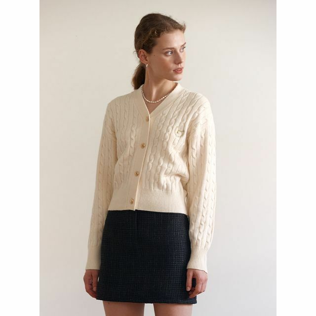 Y2K V-Neck Cable-Knit Cardigan (Ivory) - Retro 90s Grunge Summer Outfit, Y2K Fashion Stap