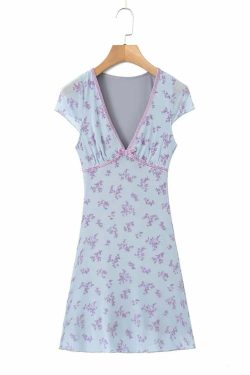 Y2K V-Neck Mini Dress - 90s Grunge, Retro Summer Outfit, Y2K Party & Club Fashion