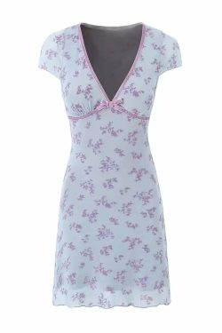 Y2K V-Neck Mini Dress - 90s Grunge, Retro Summer Outfit, Y2K Party & Club Fashion