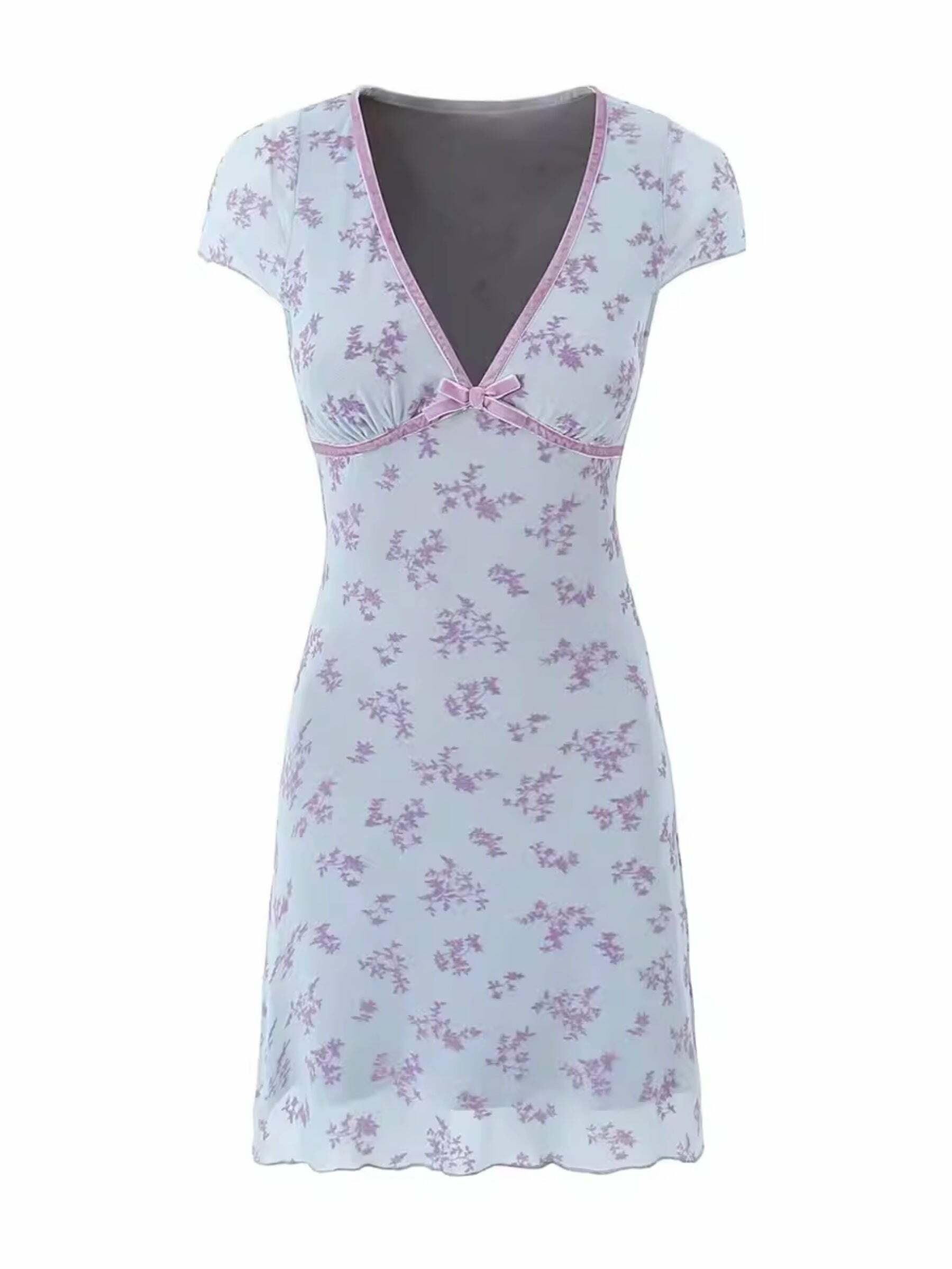 Y2K V-Neck Mini Dress - 90s Grunge, Retro Summer Outfit, Y2K Party & Club Fashion