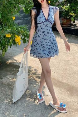 Y2K V-Neck Mini Dress - 90s Grunge, Retro Summer Outfit, Y2K Party & Club Fashion