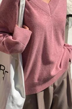 Y2K V-Neck Woolen Knit Top - Retro 90s Grunge, Summer Outfits, Pastel Goth Fashion
