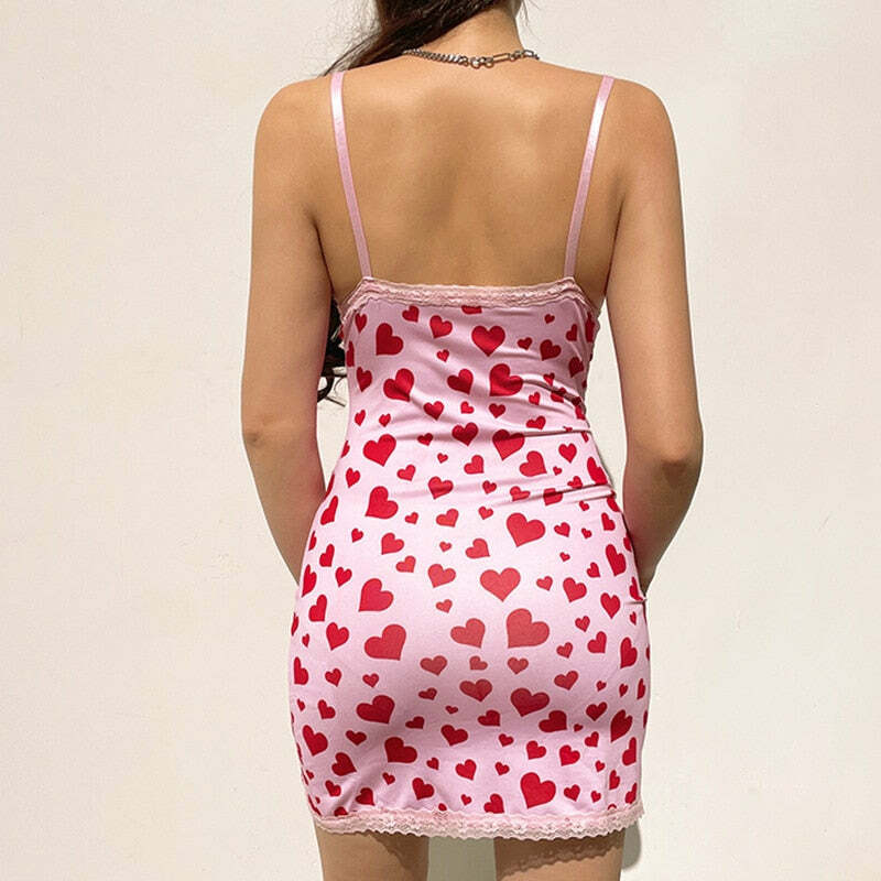 Y2K Valentines Hearts Mini Dress - 90s Grunge, Retro Summer, Y2K Party & Club Outfits