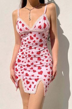 Y2K Valentines Hearts Mini Dress - 90s Grunge, Retro Summer, Y2K Party & Club Outfits