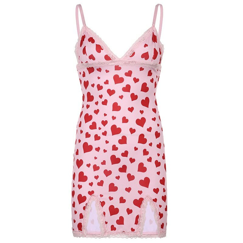 Y2K Valentines Hearts Mini Dress - 90s Grunge, Retro Summer, Y2K Party & Club Outfits